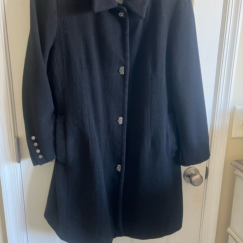 Anne Klein Classic Black Wool Blend Pea Coat
